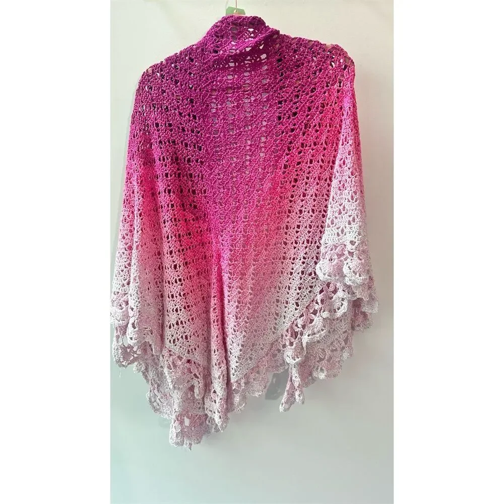 Handmade Pink Gradient Crochet Shawl Wrap Women's Spring Wedding Elegant